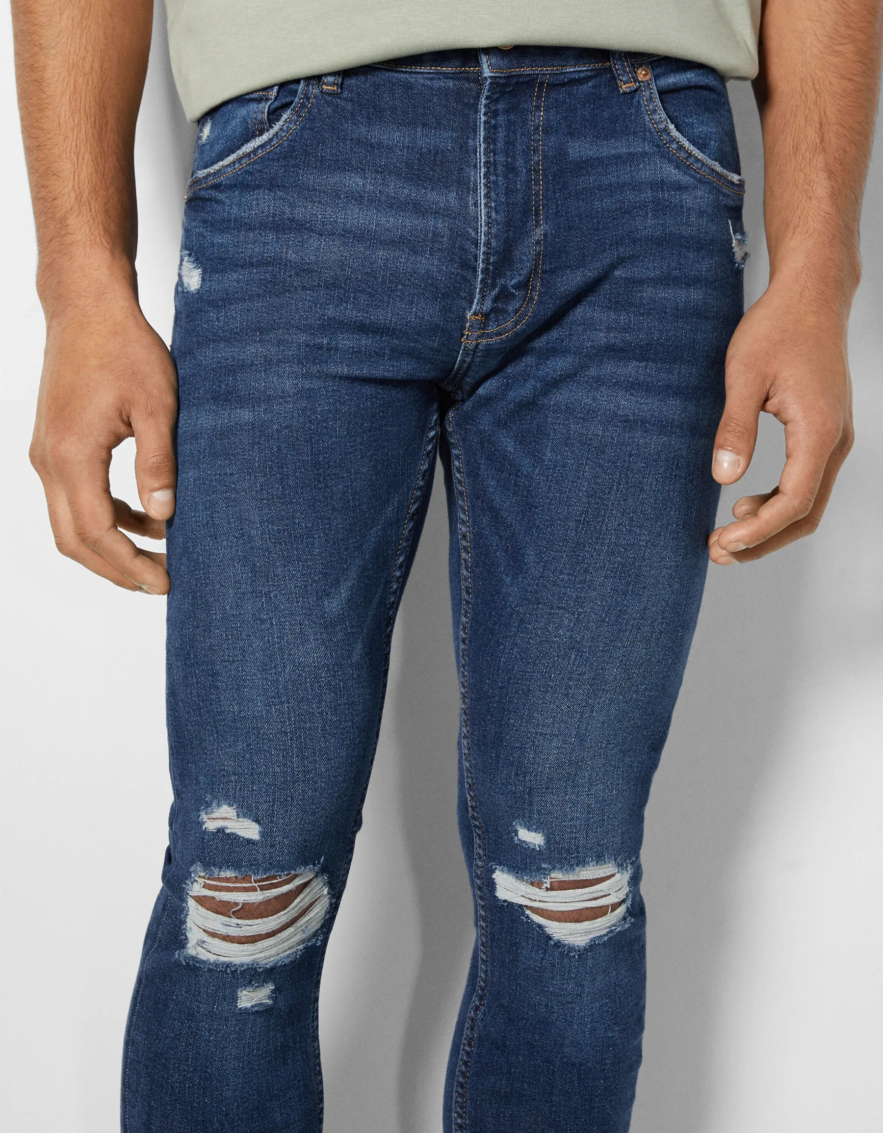 BERSHKA Jeans super skinny déchirés Bleu Store