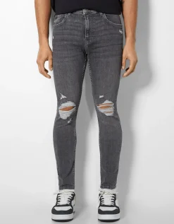 BERSHKA Jeans super skinny déchirés Bleu Flash Sale