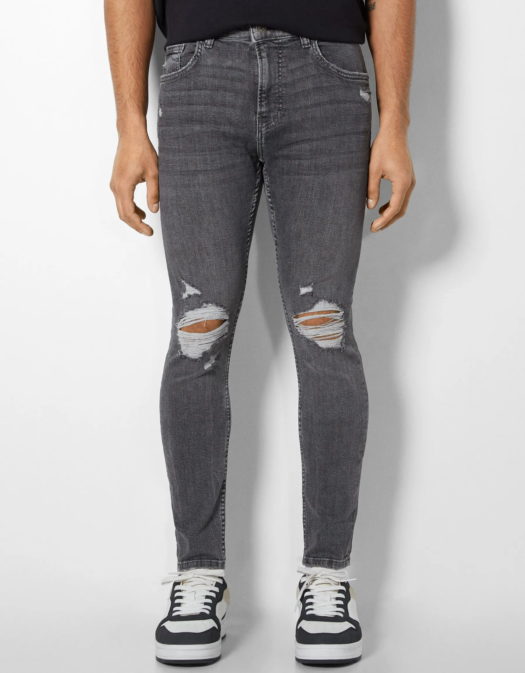BERSHKA Jeans super skinny déchirés Bleu Flash Sale