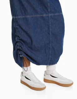 BERSHKA Jupe denim midi parachute Bleu Best Sale