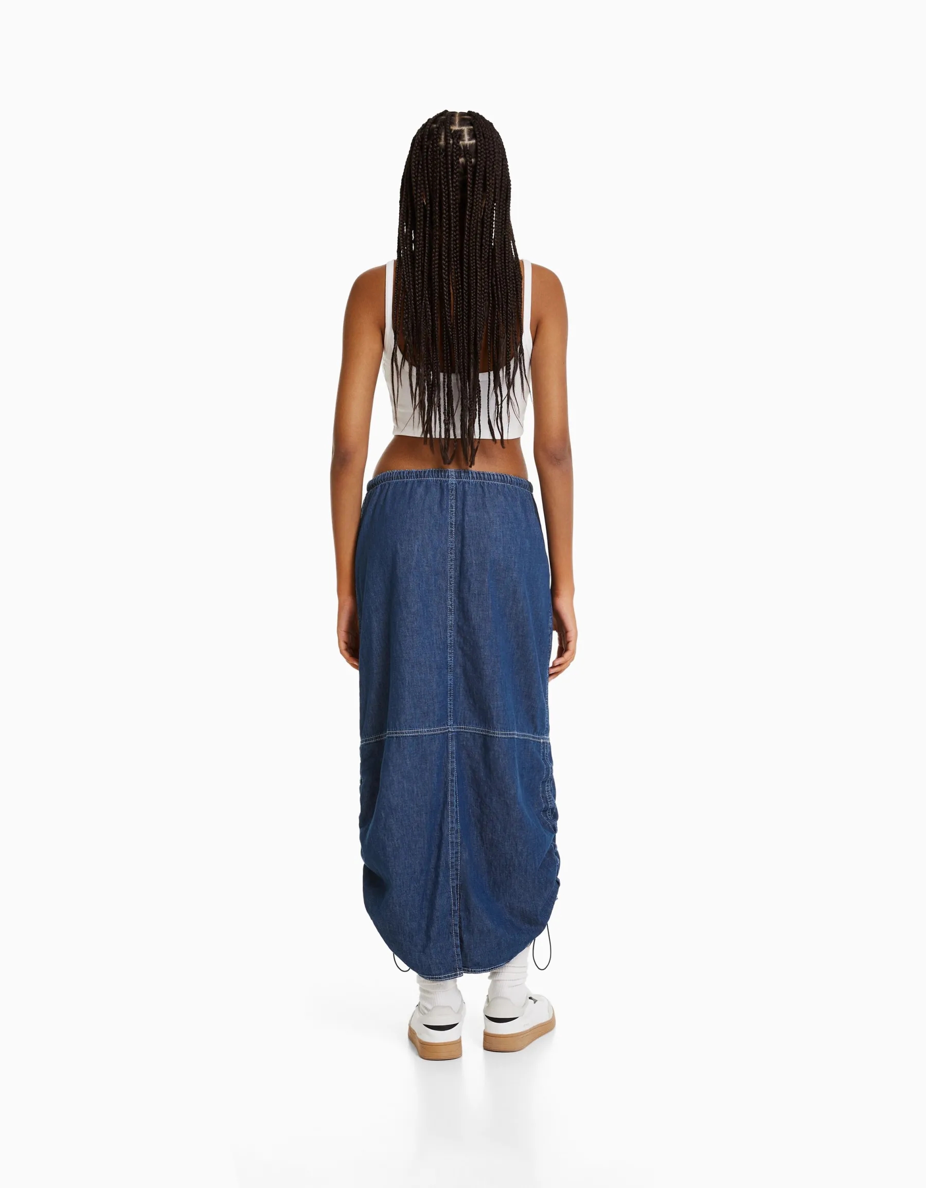 BERSHKA Jupe denim midi parachute Noir Cheap