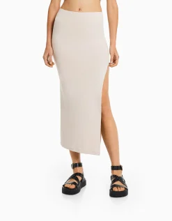 BERSHKA Jupe longue coton Noir Sale