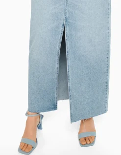 BERSHKA Jupe longue denim Bleu lavé Best