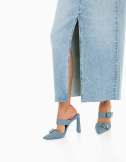 BERSHKA Jupe longue denim Bleu lavé Cheap