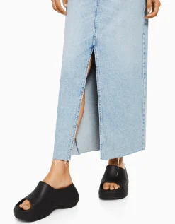 BERSHKA Jupe longue denim Bleu lavé Clearance