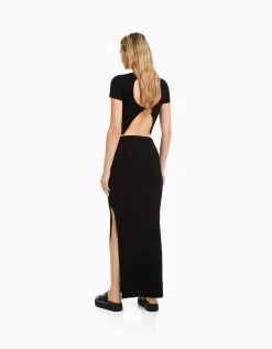 BERSHKA Jupe midi à bord-côte Noir Cheap