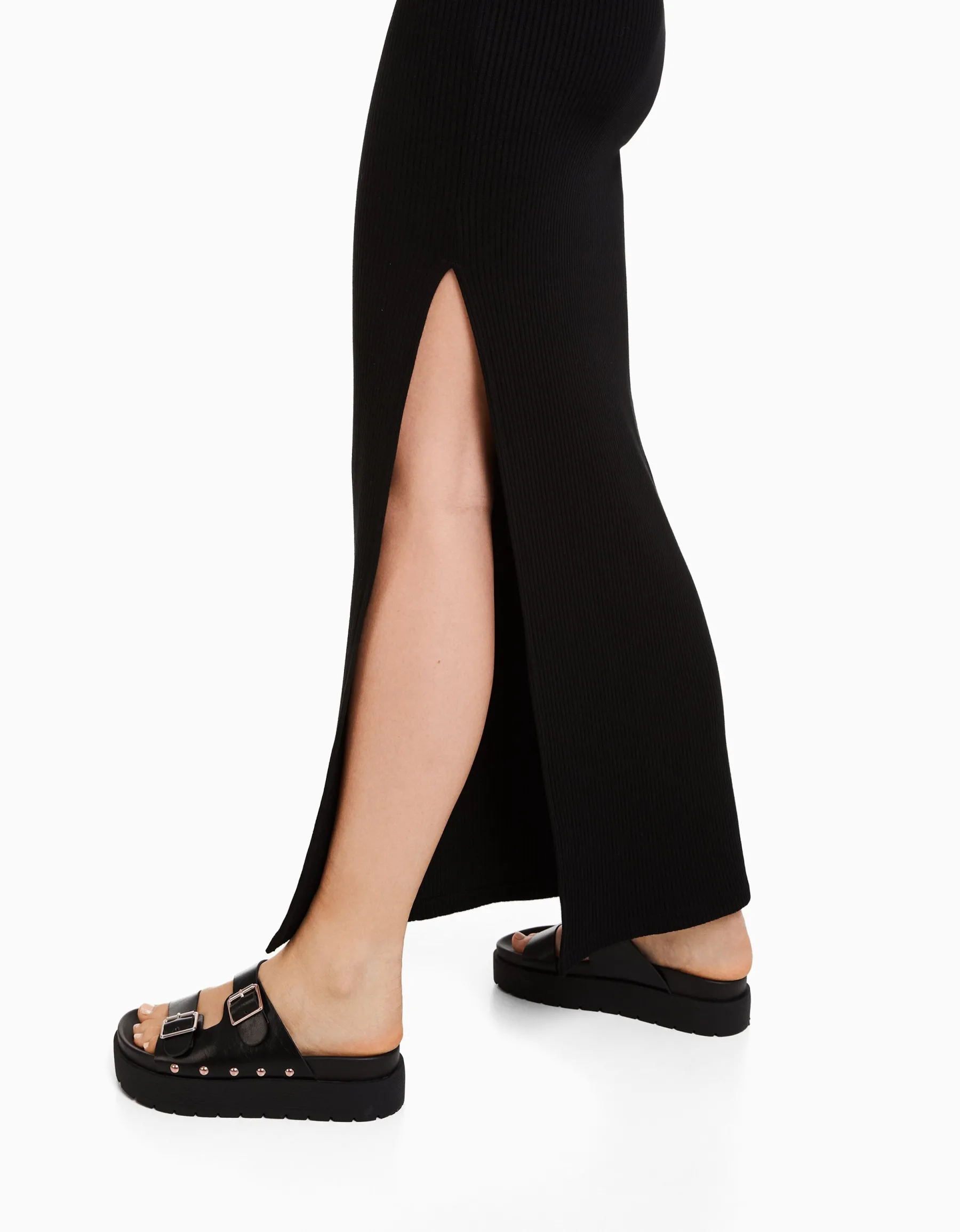 BERSHKA Jupe midi à bord-côte Noir Cheap