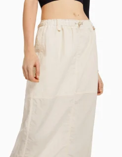 BERSHKA Jupe midi effet nylon Écru Best Sale