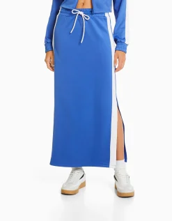 BERSHKA Jupe midi rétro bandes Bleu Hot