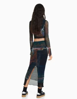 BERSHKA Jupe midi tulle Art Series Noir Flash Sale