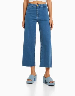 BERSHKA Jupe-culotte jean Bleu Sale