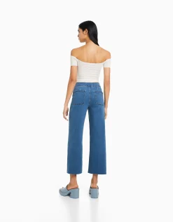 BERSHKA Jupe-culotte jean Bleu Sale