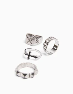 BERSHKA Lot 4 bagues Argent Clearance
