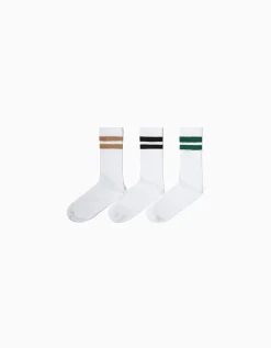 BERSHKA Lot 3 paires de chaussettes rayures Blanc Cheap