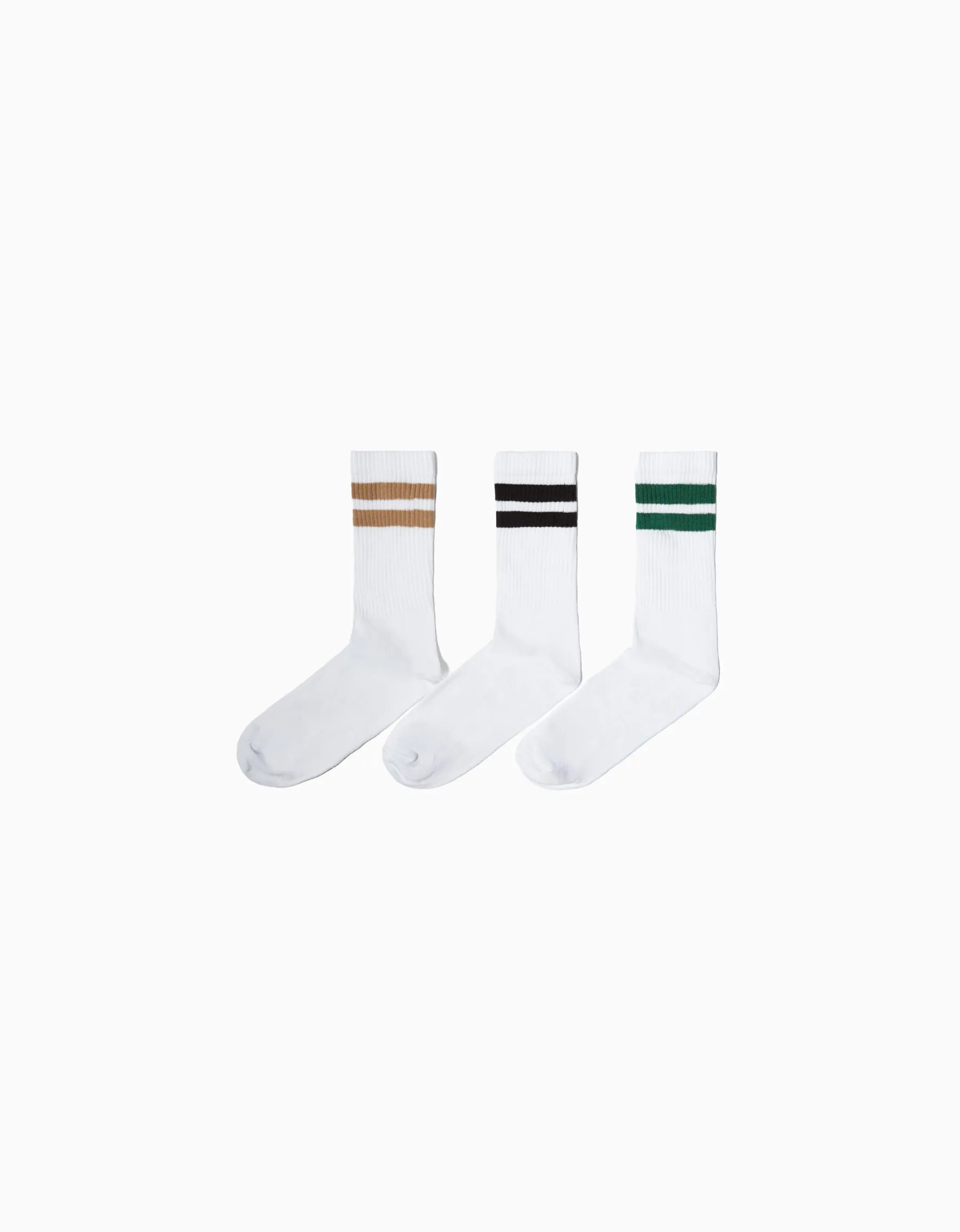 BERSHKA Lot 3 paires de chaussettes rayures Blanc Cheap