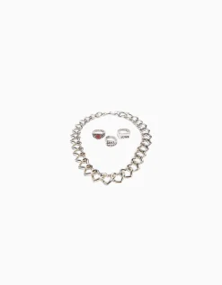 BERSHKA Lot 3 bagues et collier Argent New