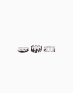 BERSHKA Lot 3 bagues inscription Argent Cheap