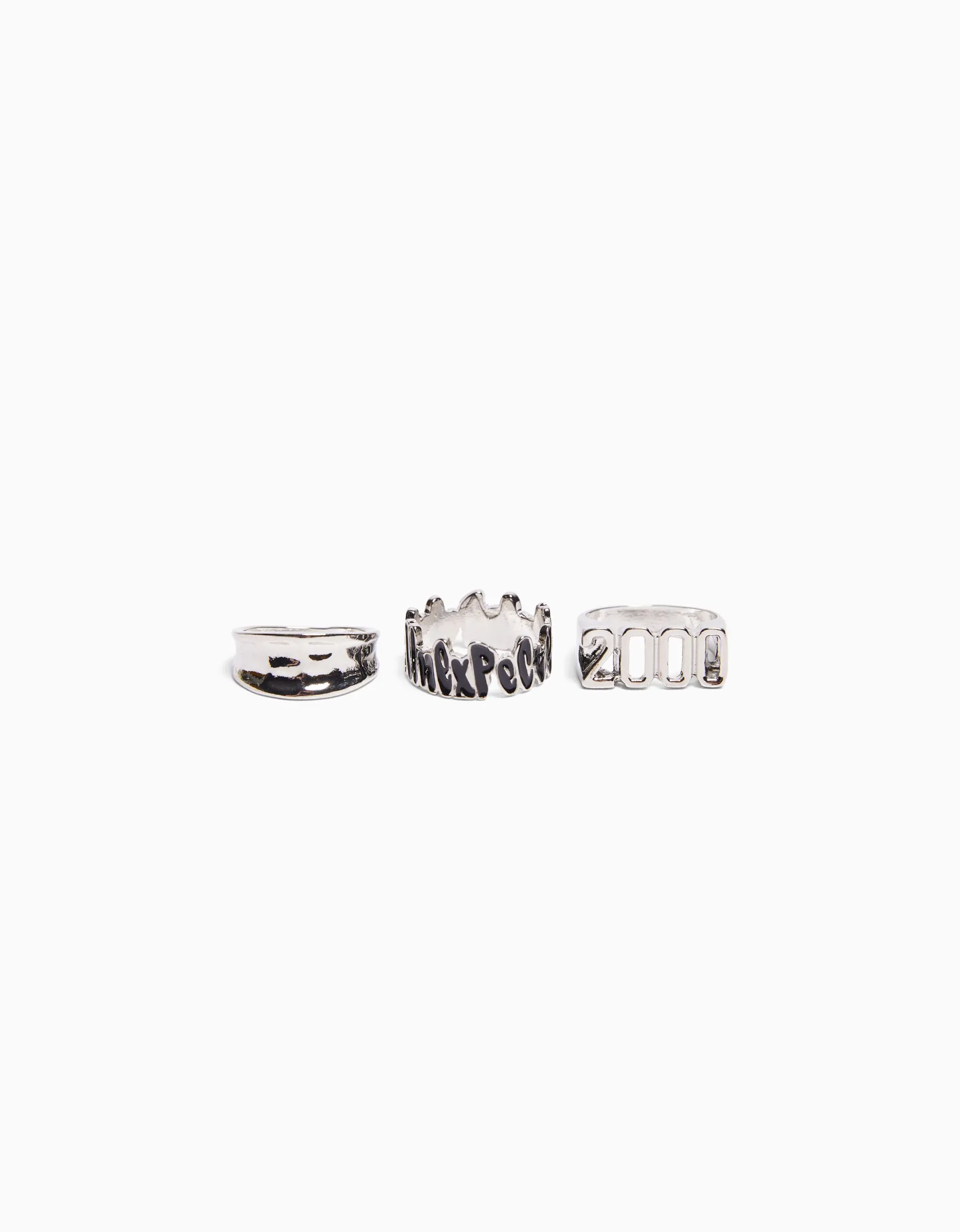 BERSHKA Lot 3 bagues inscription Argent Cheap