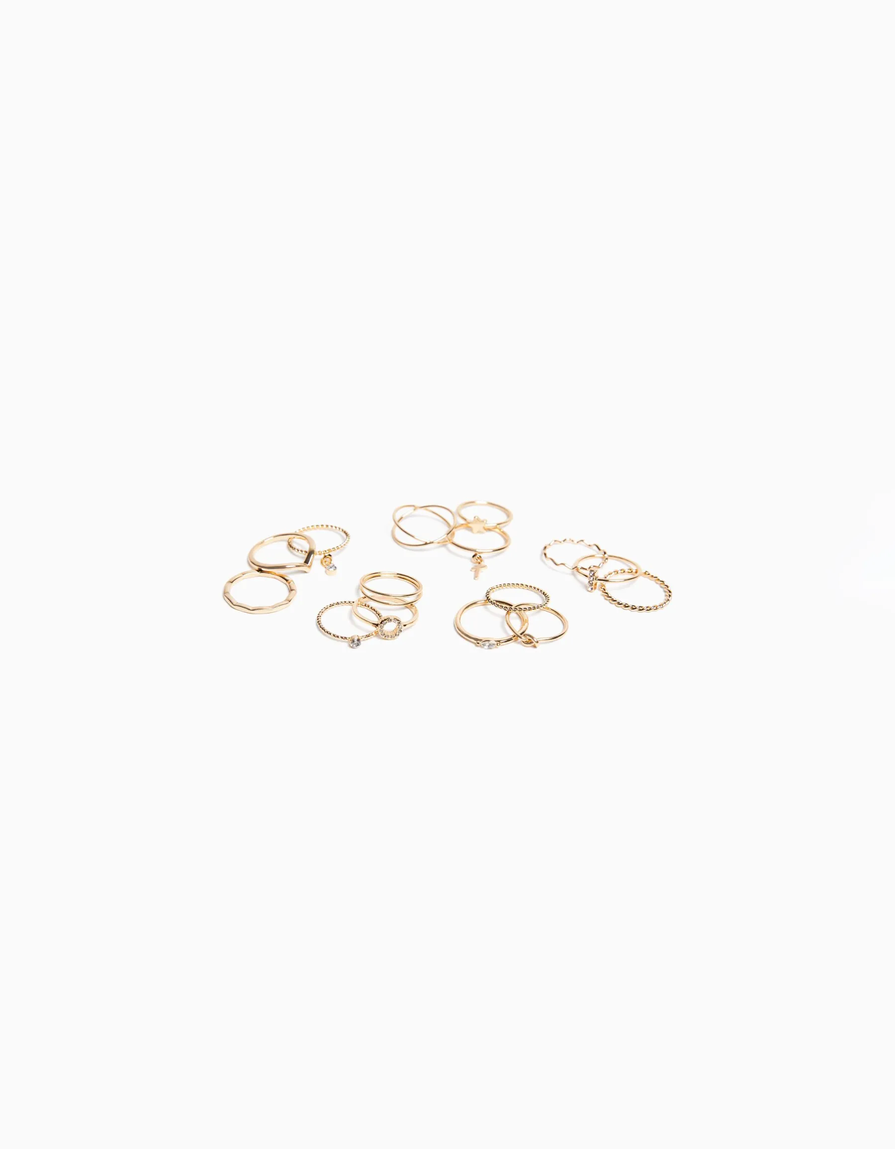 BERSHKA Lot 15 bagues minimalistes Or Clearance