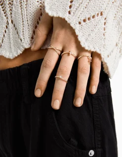 BERSHKA Lot 15 bagues minimalistes Or Clearance