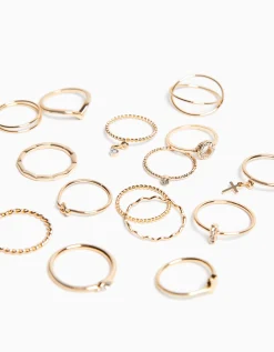 BERSHKA Lot 15 bagues minimalistes Or Clearance