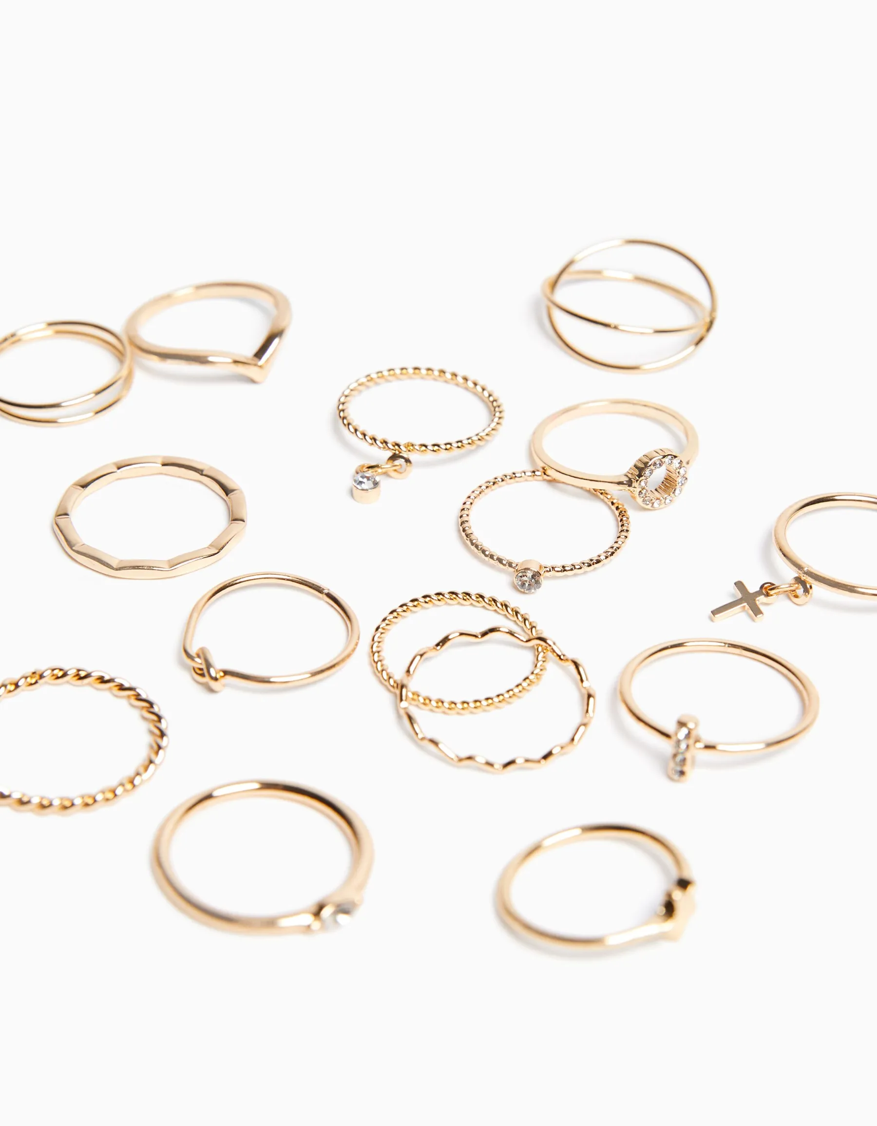 BERSHKA Lot 15 bagues minimalistes Or Clearance