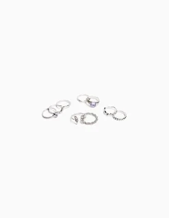 BERSHKA Lot 9 bagues pierres fantaisie Argent Outlet