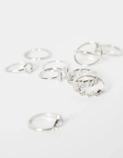 BERSHKA Lot 9 bagues pierres fantaisie Argent Store
