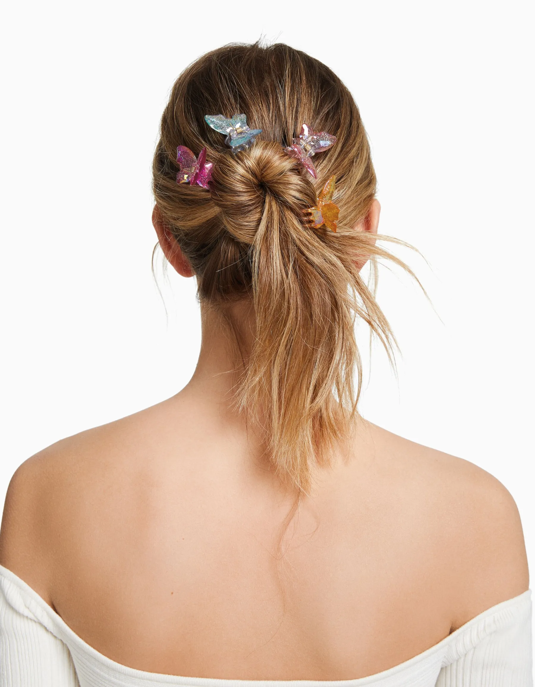 BERSHKA Lot 4 barrettes cheveux papillons colorées Violet New