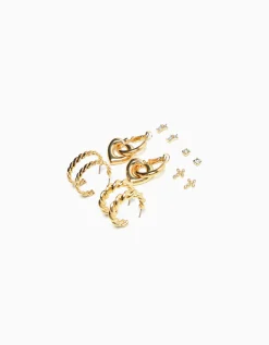BERSHKA Lot 6 boucles d’eilles anneaux tressées charm cœur Or Hot
