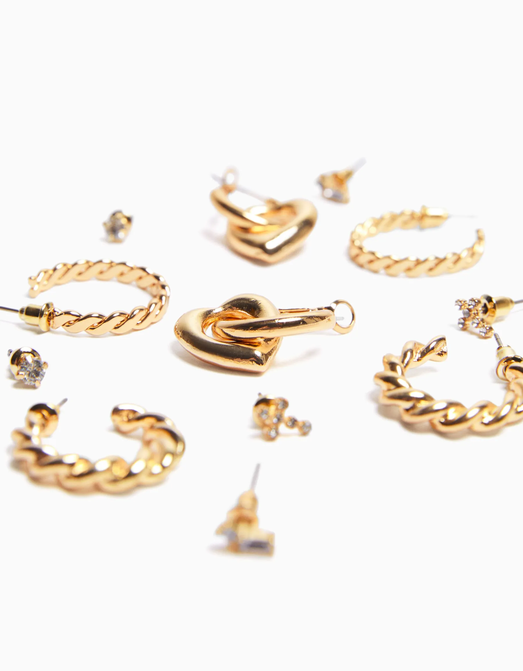BERSHKA Lot 6 boucles d’eilles anneaux tressées charm cœur Or Hot