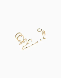 BERSHKA Lot 8 boucles d’eilles anneaux ear cuff pierres fantaisie croix Or Shop