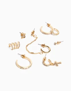 BERSHKA Lot 8 boucles d’eilles anneaux ear cuff pierres fantaisie croix Or Shop