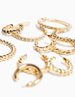 BERSHKA Lot 6 boucles d’eilles anneau Or New