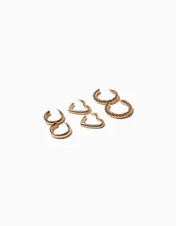 BERSHKA Lot 3 boucles d’eilles anneaux épais cœur Or Sale