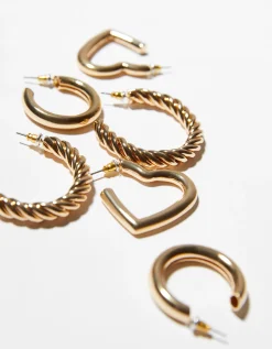 BERSHKA Lot 3 boucles d’eilles anneaux épais cœur Or Sale