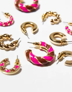 BERSHKA Lot 5 boucles d’eilles anneaux émail Or Discount