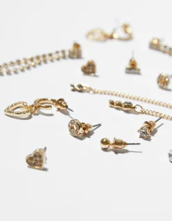 BERSHKA Lot 9 boucles d’eilles cascade strass Or Fashion