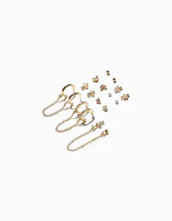BERSHKA Lot 9 boucles d’eilles croix serpent effet Or Hot