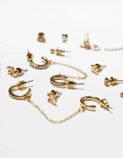BERSHKA Lot 9 boucles d’eilles croix serpent effet Or Hot