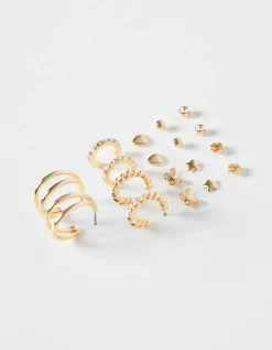 BERSHKA Lot 9 boucles d’eilles créoles cœur Or Cheap