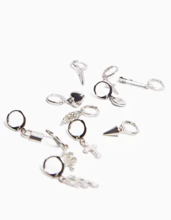 BERSHKA Lot 11 boucles d’oreilles ear-cuff serpent croix pic Argent Shop