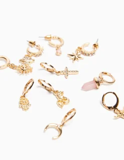BERSHKA Lot 10 boucles d’eilles ear cuff croix Or Clearance