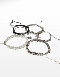 BERSHKA Lot 5 bracelets croix Noir Outlet