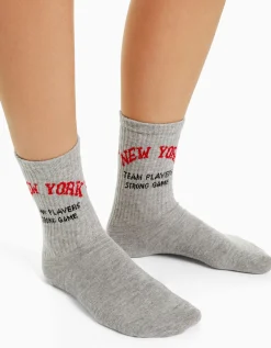 BERSHKA Lot 3 chaussettes varsity Gris Cheap