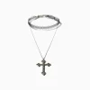 BERSHKA Lot 2 collier ras du cou effet dentelle chaîne croix Argent Cheap