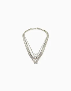 BERSHKA Lot 4 colliers à maillons papillon Argent Sale