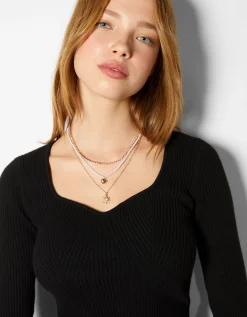 BERSHKA Lot 4 colliers chaîne cœur Or Online