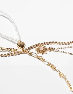 BERSHKA Lot 4 colliers chaîne cœur Or Online
