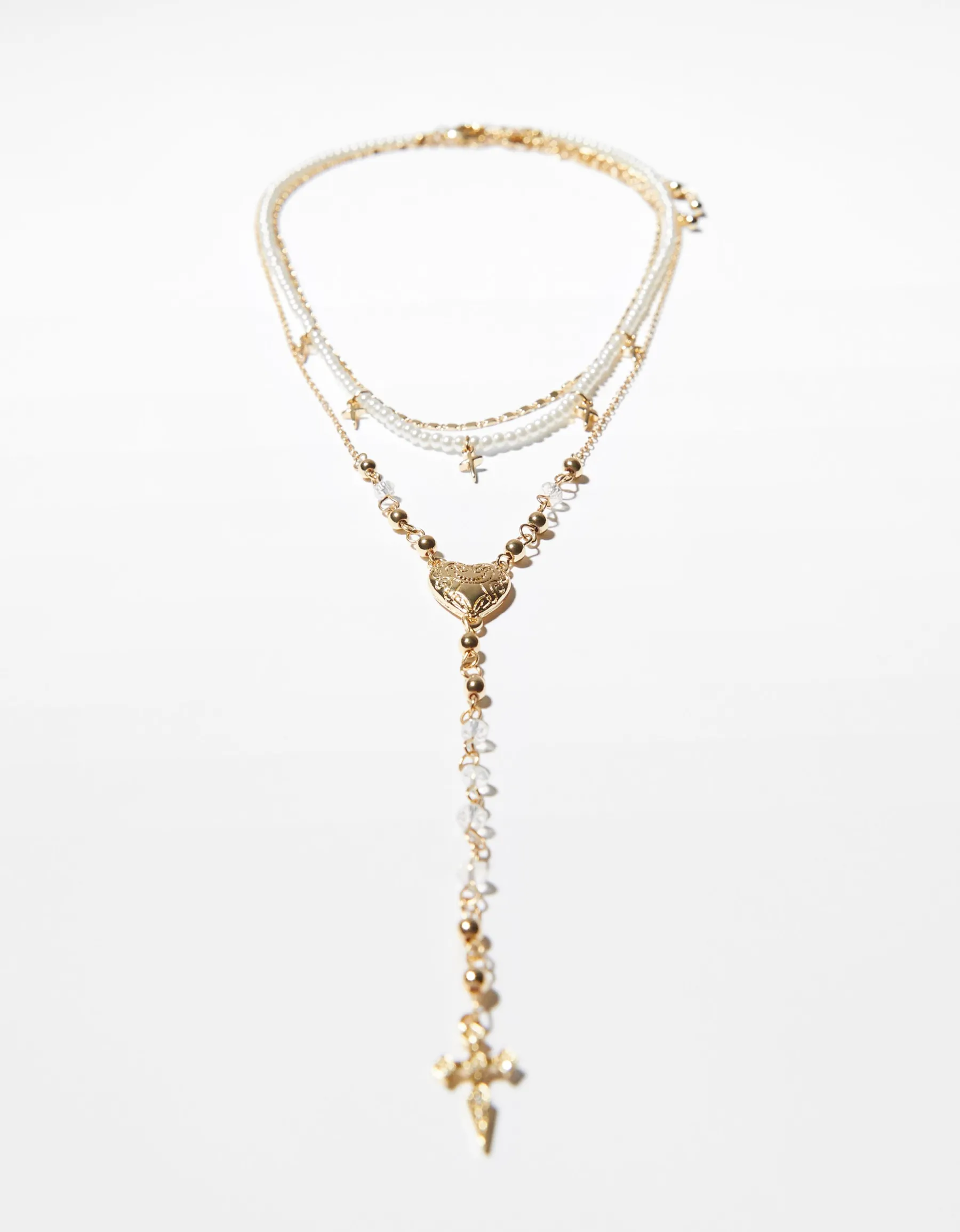 BERSHKA Lot 3 colliers croix chaîne Or Shop